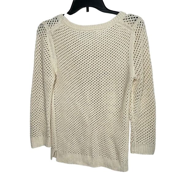 Ann Taylor Open Knit Cream Scoop Neckline Fall Autumn Pullover Sweater Medium - Picture 2 of 7